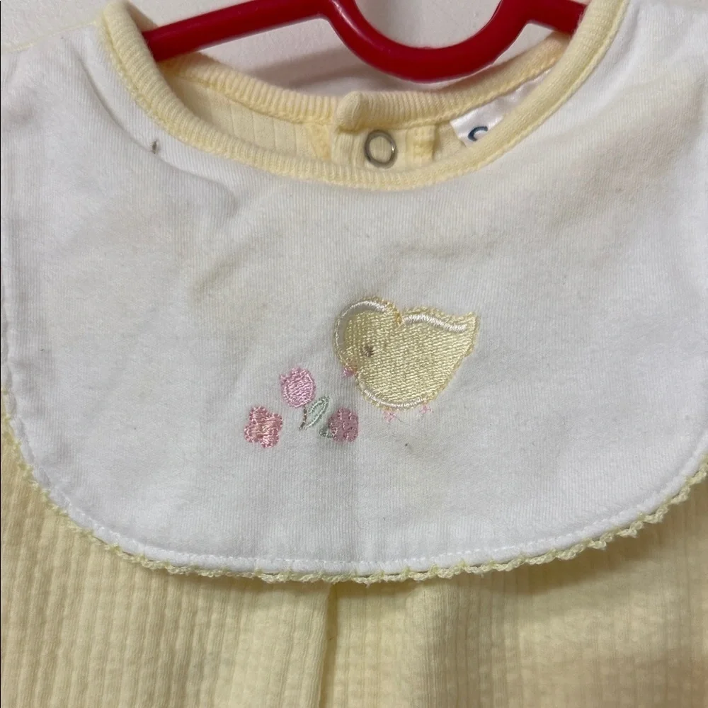 Charming Yellow Baby Footie with Embroidered Bib 90’s vintage